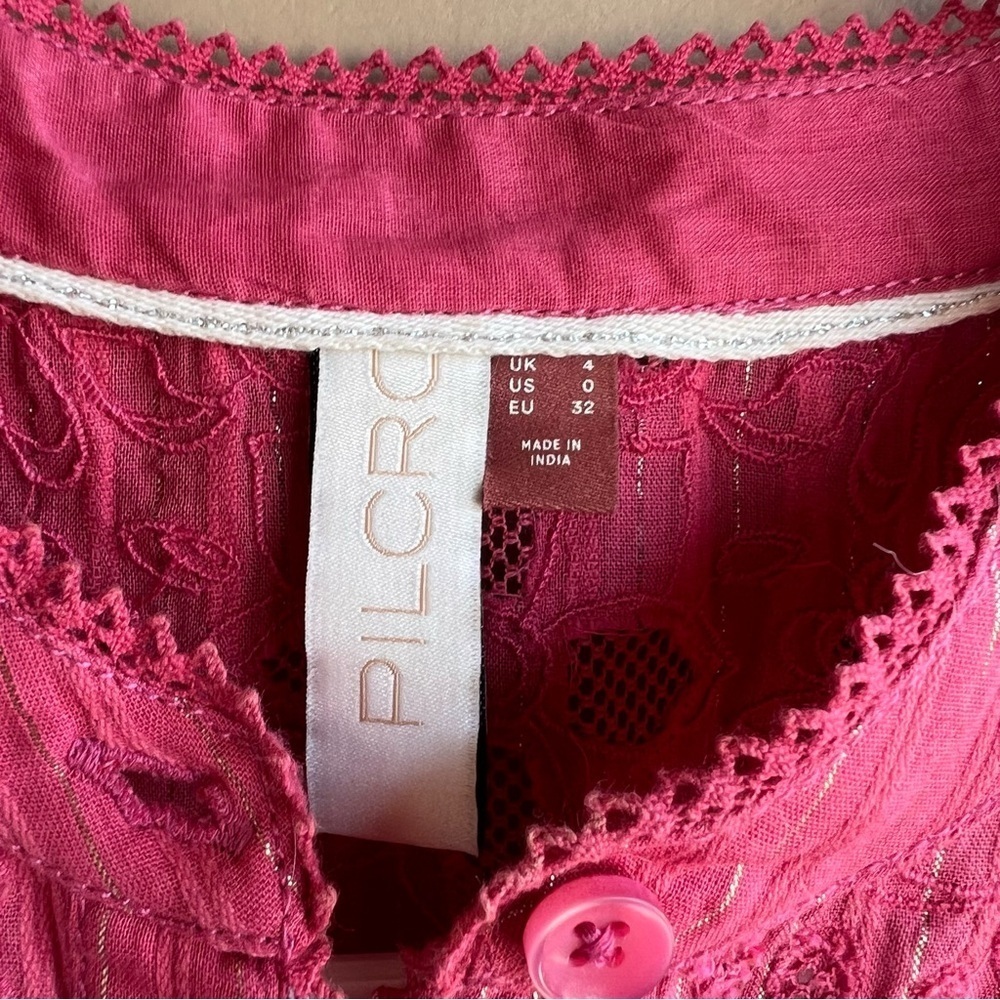 PILCRO ANTHROPOLOGIE The Victoria Lace Button Down in Pink Size 0 Boho Beach - Picture 11 of 11